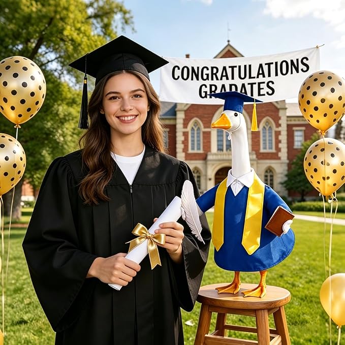Graduation Porch Goose Outfit for 23" Porch Goose Holiday Graduation Cap and Gown Stoles Outdoor Garden Patio Yard Lawn Art Decoration (Blue)