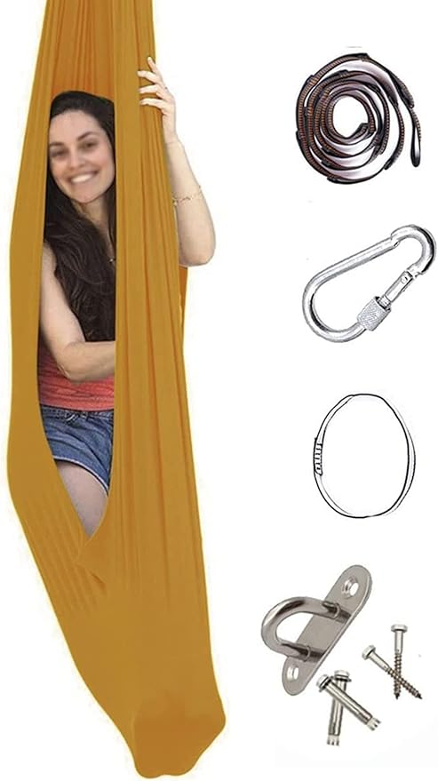 Indoor Therapy Swing Kids Snuggle Swing With Special Needs Cuddle Hammock For Children Adults Autism, ADHD, Aspergers Sensory Integration Easy To Install ( Color : Gold , Size : 150*280CM/59*110in )