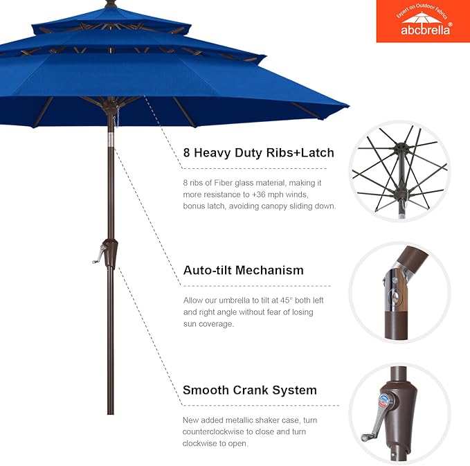 ABCCANOPY 5-Year 10-Year No Fading 9FT 3 Tiers Patio Umbrella, Outdoor Table Umbrella with 8 Sturdy Ribs for Deck, Backyard, Garden, Yard
