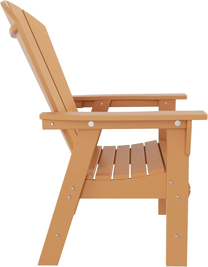 WestinTrends Malibu 5 Piece Adirondack Patio Dining Set, All Weather Poly Lumber Outdoor Table and Chairs Furniture Set, 47" Trestle Round Dining Table and 4 Adirondack Dining Chair, Teak