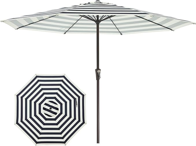 JEAREY 11' Patio Umbrellas Outdoor Table Market Umbrella w/Crank, 8 Sturdy Ribs, UV Protection Windproof for Garden, Deck, Backyard, Pool(Beige & Black Striped)