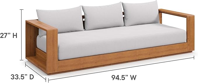 Modway Tahoe Acacia Wood 5-Piece Outdoor Patio Furniture Set in Natural Light Gray - Includes Lounge Chair and Sofa with Weather-Resistant Cushions, Plus Coffee Table