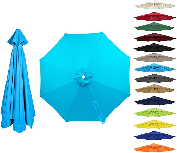 6 Ribs 8 Ribs Patio Umbrella Replacement Canopy 6.5ft 7.5ft 8.2ft 8.8ft 9.8ft 11.5ft, Waterproof UV Protective Parasol Umbrella Fabric, Easy to Install (Canopy Only)