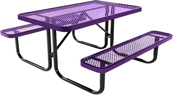 COATEDOUTDOORFURNITURE Heavy-Duty Portable Outdoor Kids Table, Expanded Metal Kids Picnic Table, Commercial-Grade Picnic Table, Made in America (4ft Rectangular, Childrens, Purple)