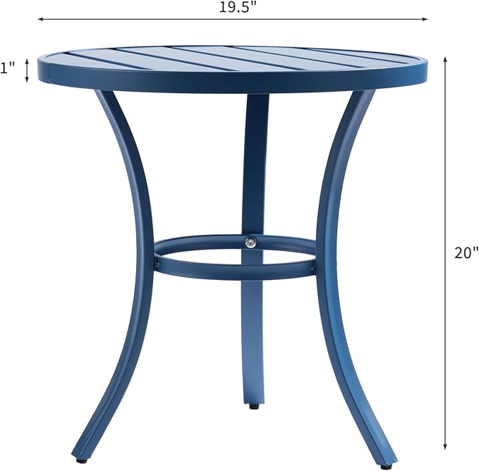 19.9" Metal Outdoor Round Side Table, Patio Side Table End Table for Porch Backyard Balcony Outside (Navy Blue)