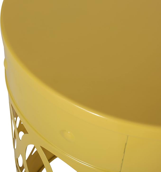 Outdoor Round Metal End Table Cut Out Design, Metal Round Patio Table Garden Stool Side Tables for Indoor Outdoor (Yellow)