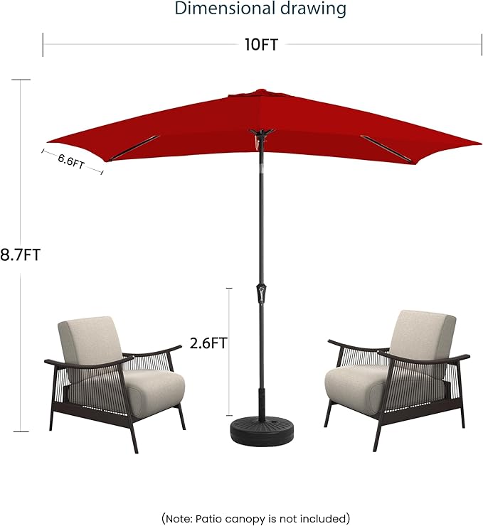 6.5x10FT Rectangular Patio Umbrella with Push Button Tilt & Crank Lift for Garden,UV Protection Outdoor Umbrella for Deck,Pool and Yard,Red