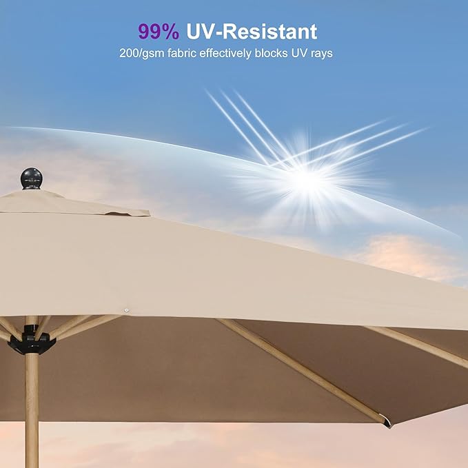 PURPLE LEAF 8' x 10' Patio Umbrella Outdoor Table Umbrella Aluminum Market Umbrella with 8 Sturdy Ribs & Crank Rectangular Outdoor Umbrellas for Garden Patio Lawn, Taupe
