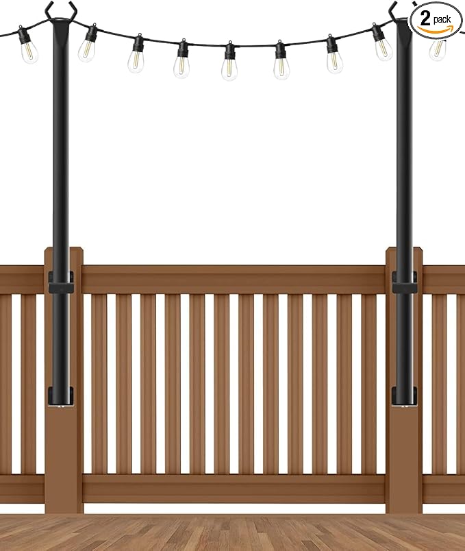 NUERPO 2 Pack String Light Poles,5Ft Metal Poles for Outdoor String Lights,Outdoor Light Poles with Post,Poles/Stand for Outside,Patio,Deck,Backyard,Garden Wedding,Party