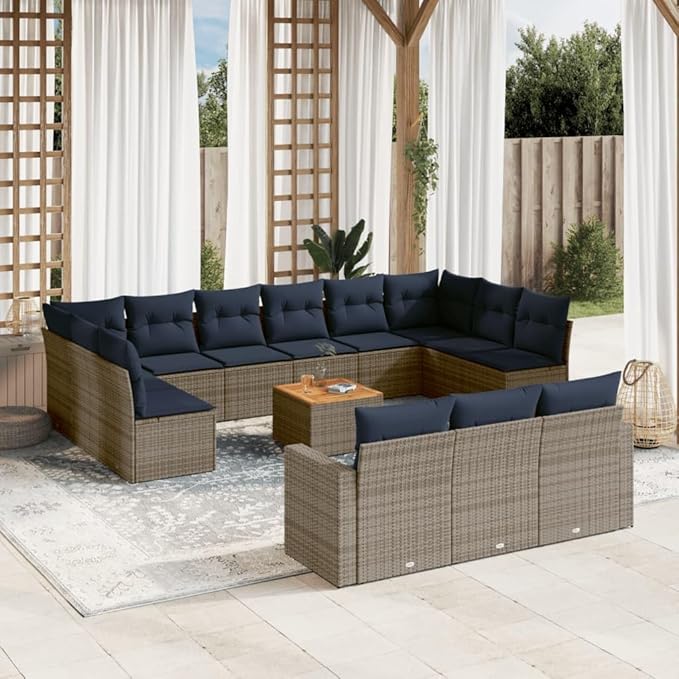 vidaXL Patio Sofa Set with Cushions 14 Piece, Outdoor Conversation Set, Sectional Sofa for Garden Balcony, Patio Furniture, Gray Poly Rattan