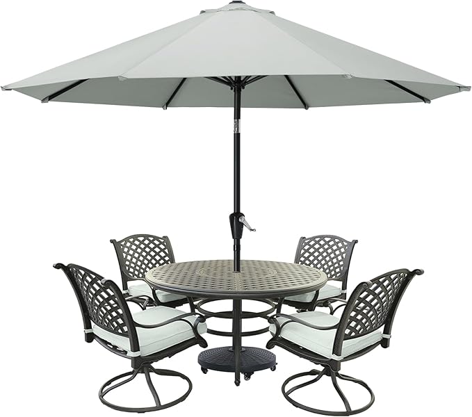 MASTERCANOPY 9FT Patio Umbrella with Push Button Tilt and Crank, Outdoor Market Umbrella with 8 Sturdy Ribs, UV Protection & Waterproof for Garden, Deck, Backyard, Pool (Light Gray)