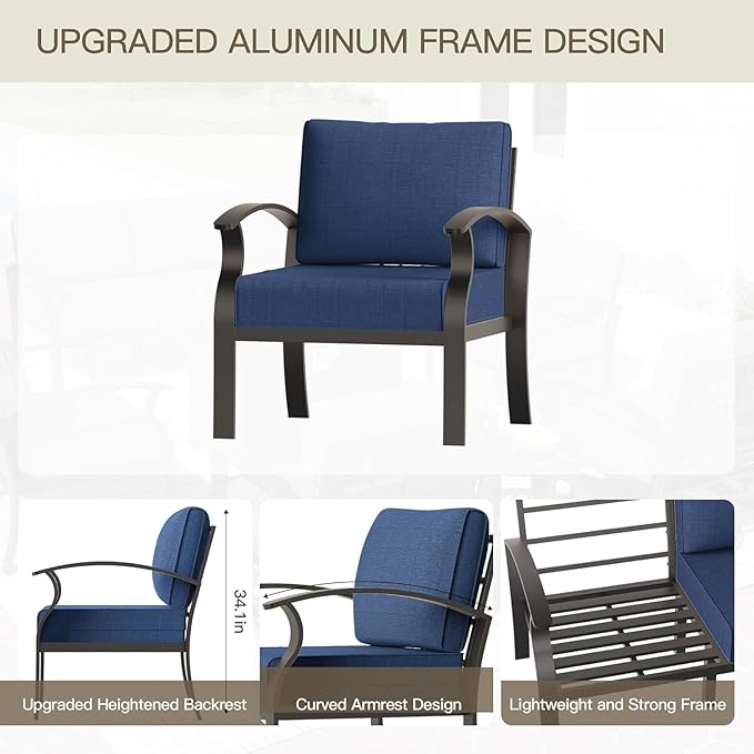 Aluminum Outdoor Patio Conversation Furniture Set,5 Seats Metal Modern Outdoor Furniture with Coffee Table & Washable 5.1" Thick Cushions,Patio Sectional for Backyard,Patio,Navy