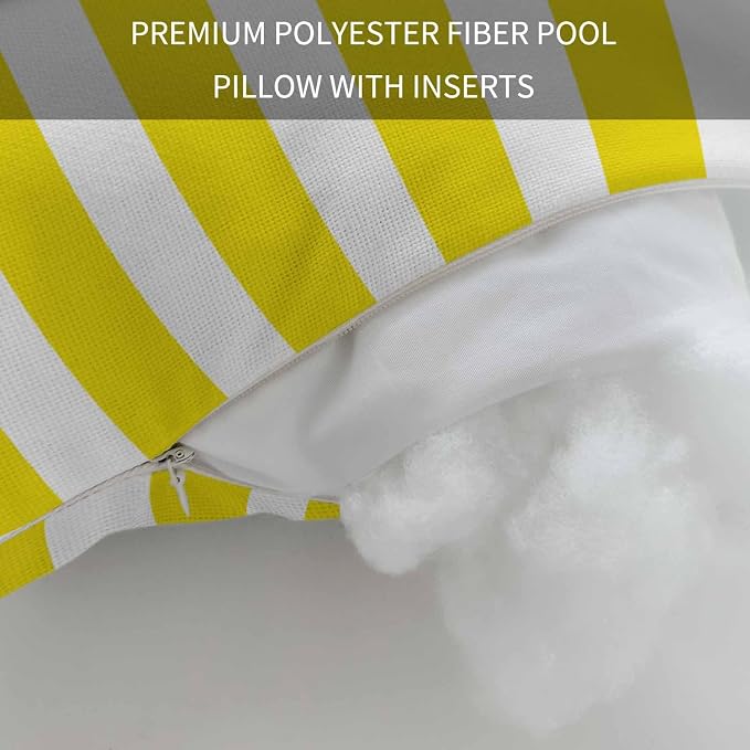 Yellow Striped Outdoor Chaise Lounge Head Pillow with Insert,Modern Farmhouse Yellow White Stripes Waterproof Headrest Lumbar Pillow Cusion Cover with Elastic Strap for Patio Recliner,11"x16" 2PCS