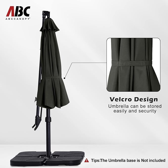 ABCCANOPY 10FT Cantilever Patio Umbrella with Base Stand, Offset Hanging Outdoor Umbrella, 360° Rotation & Tilt Adjustment,Suitable for Pool, Deck, Garden, Backyard（Dark Gray）