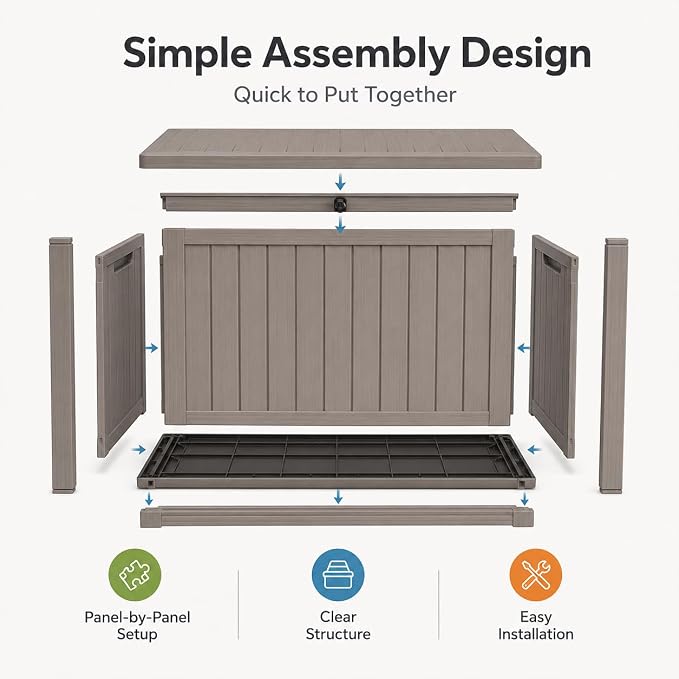 Outdoor Deck Patio Storage Box - 140 Gallon Large Outdoor Deck Box, Plastic Storage Bin with Lid, Outside Toy Box & Pool Storage Container for Cushions, Garden Tools, Towel, Brown