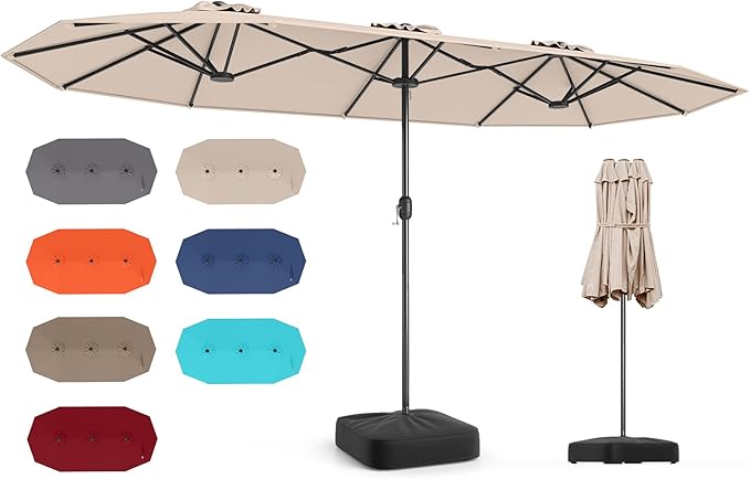 Tangkula 13FT Double-sided Patio Umbrella, Extra Large Twin Table Umbrella with Crank Handle, Umbrella Base, Safety Lock, Air Vent, Outdoor Market Umbrella for Garden Pool Backyard (Beige)