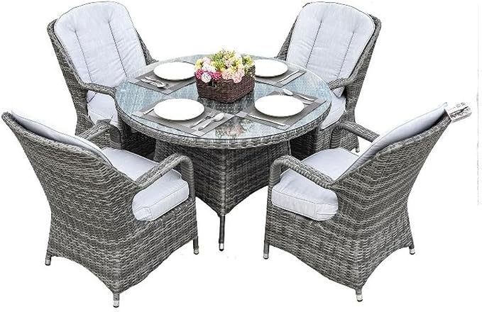 Patio 5-Pieces Gray Round Aluminum Rattan Outdoor Dining Set with Chairs