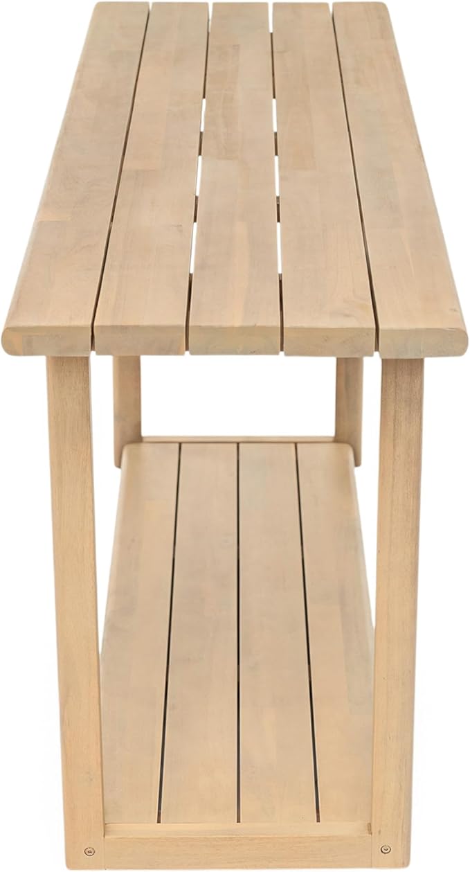 Merax Patio Outdoor Acacia Wood Rectangular Side Table with Shelf, Patio Buffet & Console Table for Backyard, Lawn, Balcony, Light Teak