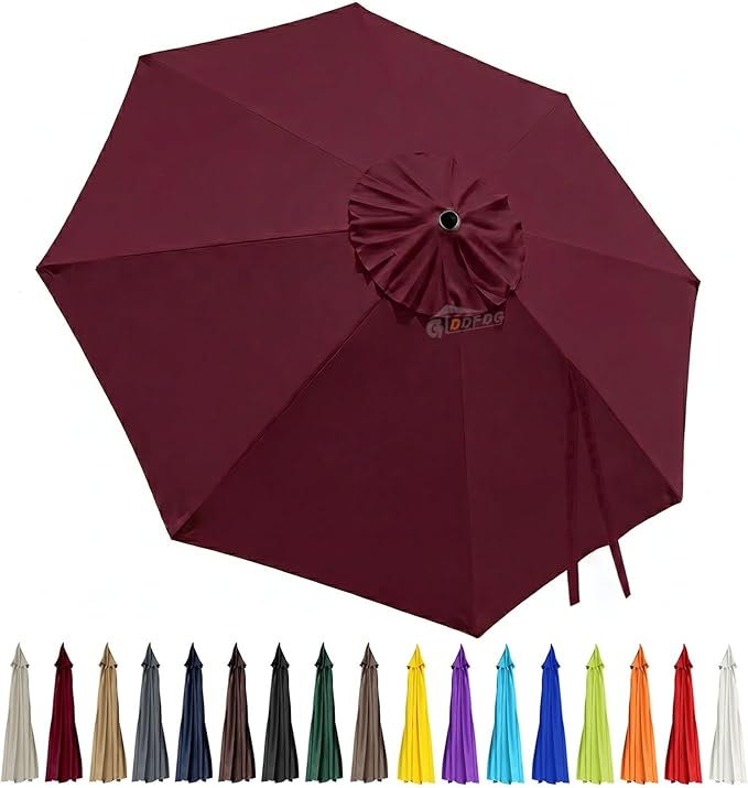 10ft Patio Umbrella Replacement Canopy 8 Ribs, Waterproof & Fade Resistant Market Umbrella Cover, Thickened Polyester Fabric for Backyard, Garden and Pool (Canopy Only) (Burgundy)
