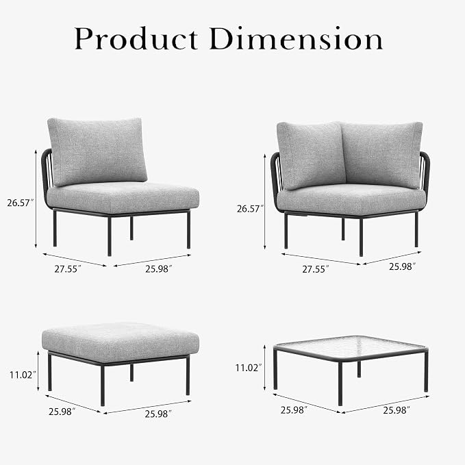 LayinSun 7 Pieces Aluminum Patio Furniture Set, Modern Modular Sectional Sofa with Coffee Table and Upgrade Thickness Cushion