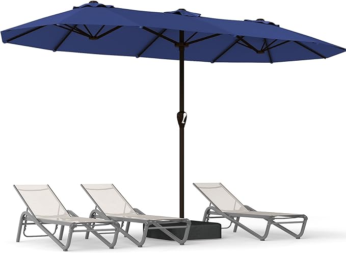 15FT Large Patio Umbrella with Base, Double Sided Rectangular Outdoor Umbrella with Sturdy Fiberglass Ribs, UPF 50+ Sun Protection, Wind-Resistant, Waterproof Fade-Resistant Fabric for Pool, Garden, Backyard, Deck(Navy)