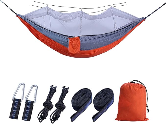 Double Hammock Swing, Portable Hammock with Mosquito Net, Camping Hammocks for Outside, Parachute Nylon Hammock, Heavy Duty Hammock, Double Tree Hammock