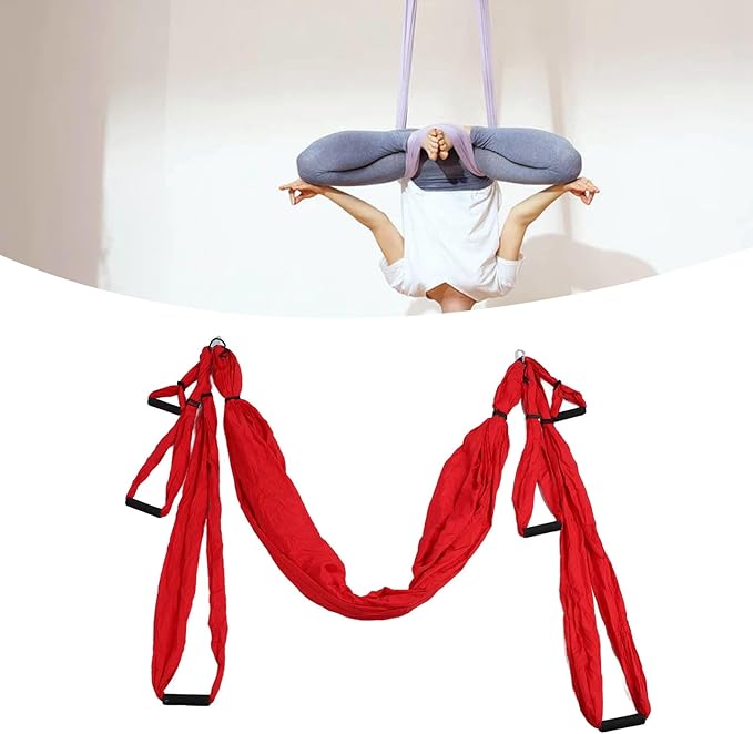 Aerial Yoga Swing Set, Polyester Cotton Yoga Hammock Set, Adjustable Improve Flexibility Yoga Hammock for Physical Exercise (Red)