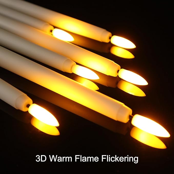12 Pcs Flickering Flameless LED Taper Candles, 11" Long Fake Taper Candles Battery Operated with Remote Timer, Ivory Plastic Electric Candlesticks for Wedding Party Christmas Holiday