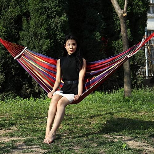 Camping Accessory Outdoor Rollover-Resistant Single Person Canvas Hammock Portable Beach Swing Bed with Wooden Sticks, Size: 260 x 80cm(Blue) (Color : Red)
