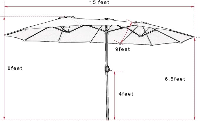 Tangkula 15 Ft Patio Umbrella Double-Sided Outdoor Market Table Umbrella with Crank (Wine Red)