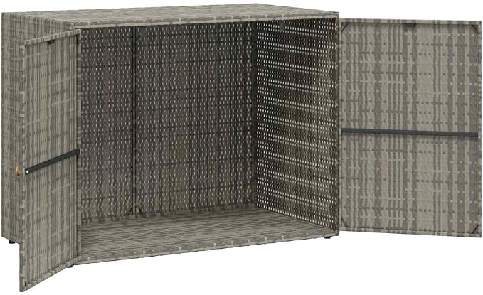 Outdoor Garden Storage Cabinet, Poly Rattan Tool Organizer Box with 2 Doors, Weather-Resistant Storage Solution for Patio, Deck, Backyard, and Balcony, Grey