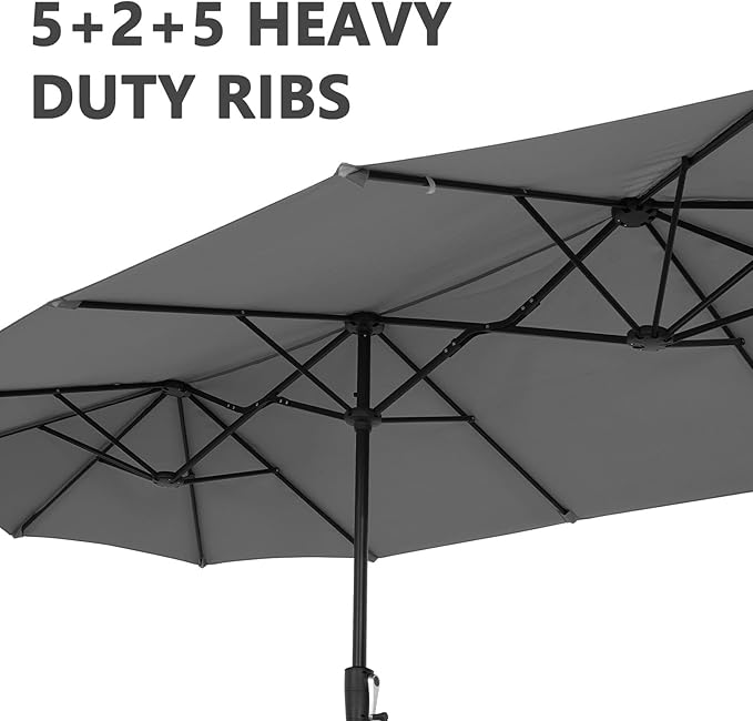 13Ft Large Patio Umbrella with Base Outdoor Double-Sided Market Extra Large Table Umbrella Easy Crank for Yard, Poolside, Deck-Gray