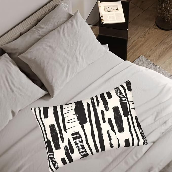 Throw Pillow Covers 16 x 31 Pillow Covers Set of 2 Couch Pillows, Black And White Throw Pillows with Invisible Zipper, Linen Accent Pillows Decorative Pillows for Bed Farmhouse Decor, Geometric J460