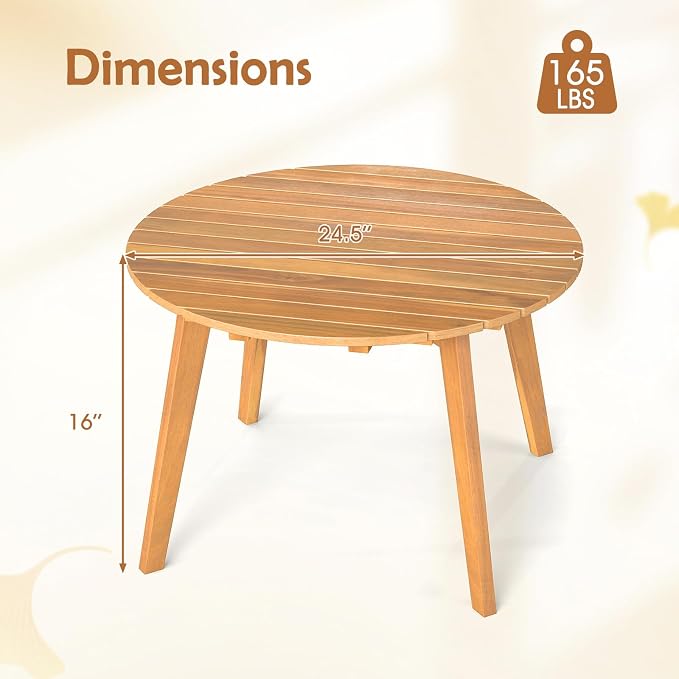 HAPPYGRILL Acacia Wood Patio Bistro Side Table, Outdoor Round End Table with Slatted Tabletop, for Backyard Poolside Garden, 24.5 Inch (1)