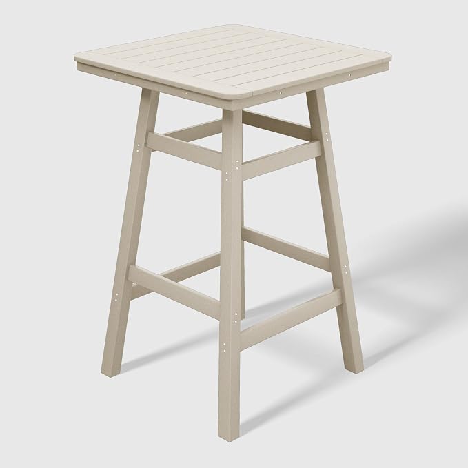 WestinTrends Malibu Square Outdoor Patio Bistro Bar Table with Umbrella Hole 42" Tall, Sand