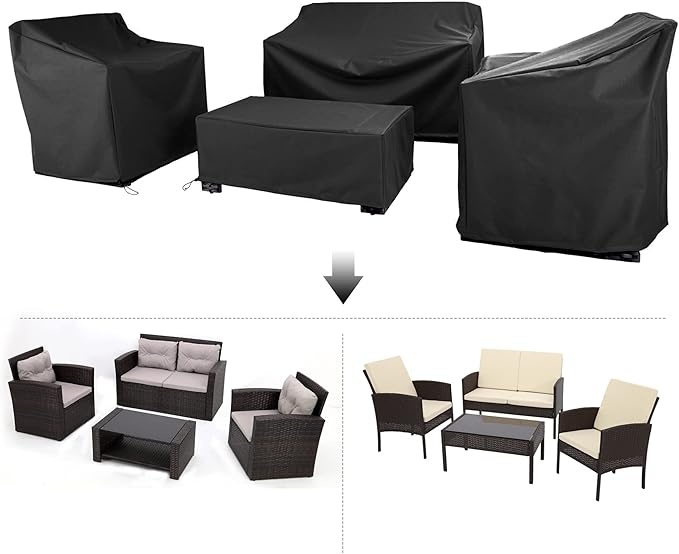 Patio Furniture Covers,Outdoor Furniture Cover Waterproof,Patio Furniture Set Covers for 4 Piece Outdoor Conversation Set,Patio Covers Set (Black)