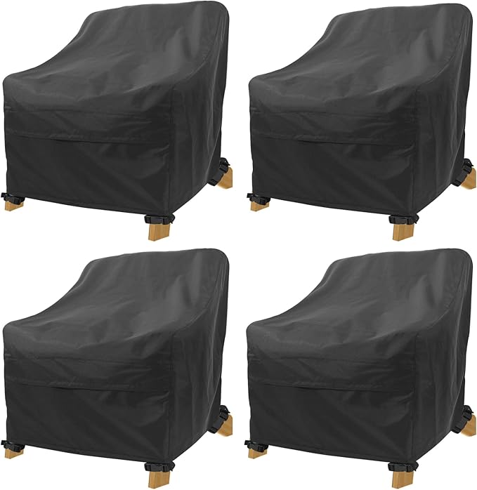 Adirondack Chair Covers 4 Pack - Waterproof Outdoor Chair Covers (32"L x 38"D x 36"H, Black) for Patio Furniture Non Fading
