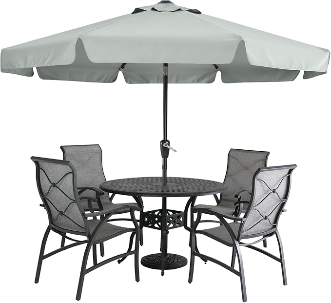 MASTERCANOPY 9ft Patio Umbrella with Valance, Crank and Tilt – 8 Ribs Outdoor Market Umbrella, UV/Fade Resistant, Waterproof Canopy with Wind Vent for Garden, Deck, Backyard, Pool (Light Gray)