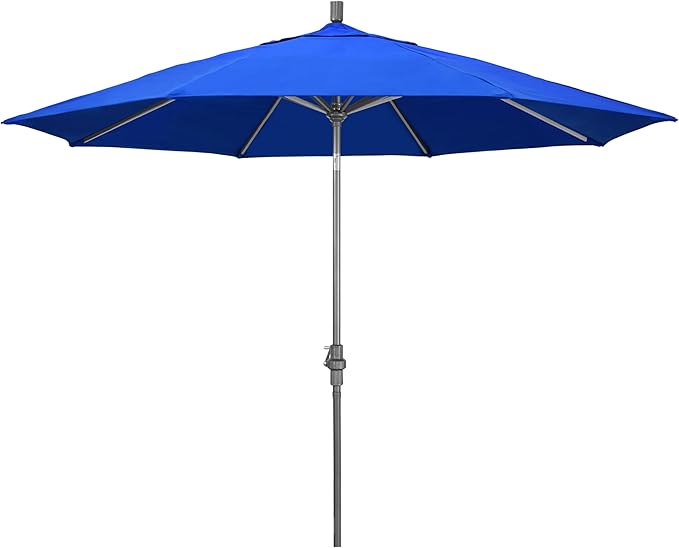 California Umbrella 11Ft Premium Sunbrella Patio Umbrella, Hand-Crank, Tilt-Collar, Gray Frame, Pacific Blue Fabric