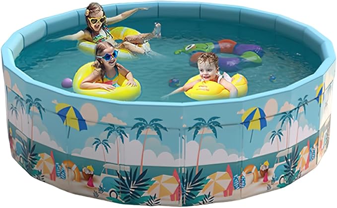 Folding Non Inflatable Swimming Pool, Home Swimming Pool, Mesh PVC Material, Suitable for Backyard Swimming Pool (Blue, 63inch)