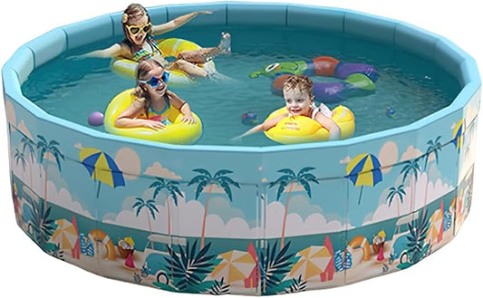 Folding Non Inflatable Swimming Pool, Home Swimming Pool, Mesh PVC Material, Suitable for Backyard Swimming Pool (Blue, 35inch)