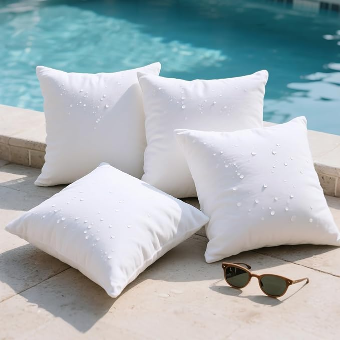 Phantoscope 18x18 Outdoor Pillow Inserts, Pack of 4 Waterproof Outdoor Pillows, Premium Water Resistant Throw Pillows, Square Form Couch Sham Cushion for Patio Patio and Porch Furniture, 18 Inches