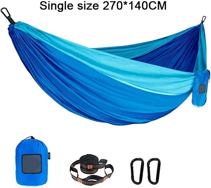 Portable Nylon Parachute Fabric Single and Double Size Outdoor Camping Hiking Garden Hammock(Single Blue 2)