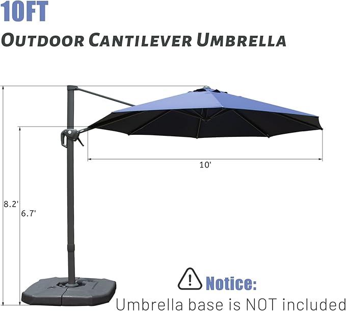 Domi 10FT Cantilever Patio Umbrella, Aluminum Windproof Outdoor Umbrella with 360°Rotation, Round Offset Sun Shade Umbrella for Outside Deck Backyard Garden Pool, Navy Blue