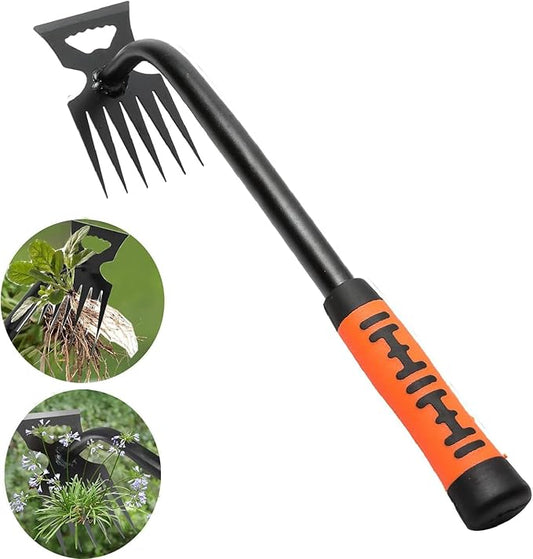 Weed Puller Gardening Hand Weeder Tools,Portable Artifact Uprooting Weeding 6 Teethes Manganese Steel Weed Removal Dual Purpose Manual Hand Pulling Tool for Lawn Garden (Orange)