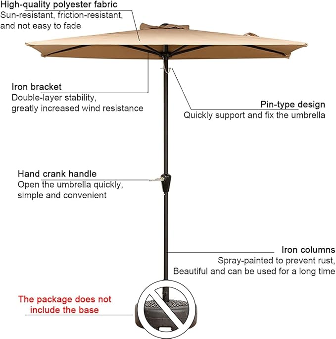 Half Rectangular Patio Umbrella, Small Half Parasol With Crank, For Cafe Wall Balcony Door Deck