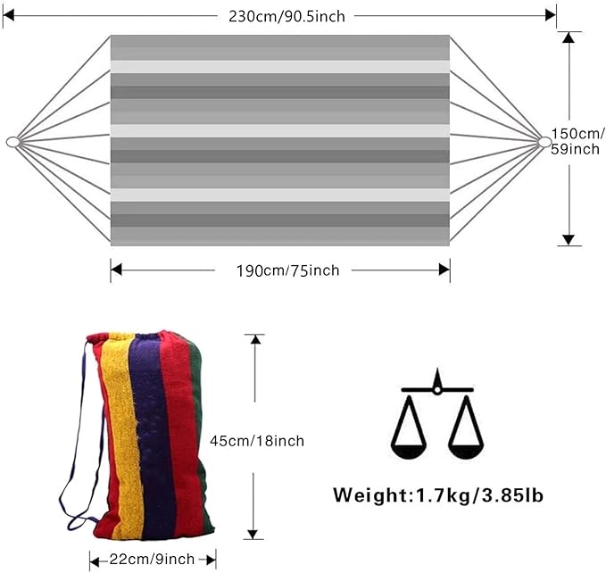 Outdoor Hammock, Portable Garden Hammock Sports Home Travel Camping Swing Canvas Stripe Hang Bed Hammock Double