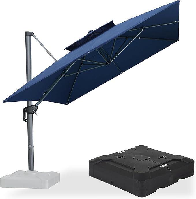 PURPLE LEAF Cantilever Umbrella with Base Included Outdoor 10' X 13' Double Top Large Rectangle Umbrella Heavy Duty 360° Rotation Offset Sun Shade for Garden Patio Deck Pool Spectrum Indigo