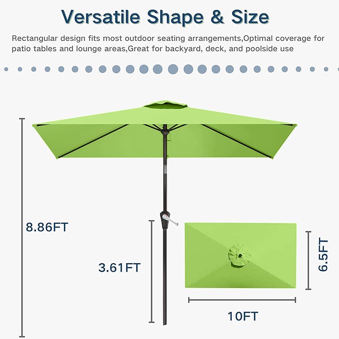 6.5'x10' Rectangular Patio Outdoor Umbrella,Large Coverage with Push-Button Tilt & UV Protection,Sturdy Ribs for Deck,Lawn,Pool,Backyard