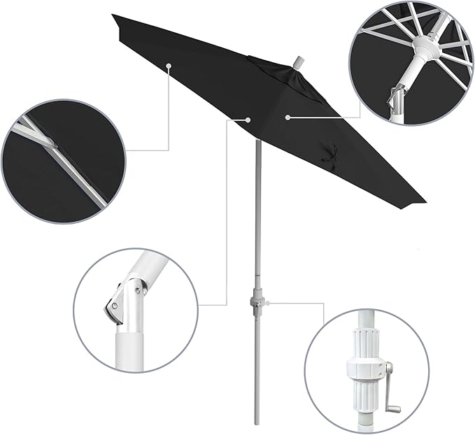 California Umbrella 7.5' Rd. Aluminum Patio Umbrella, Crank Lift, Collar Tilt, White